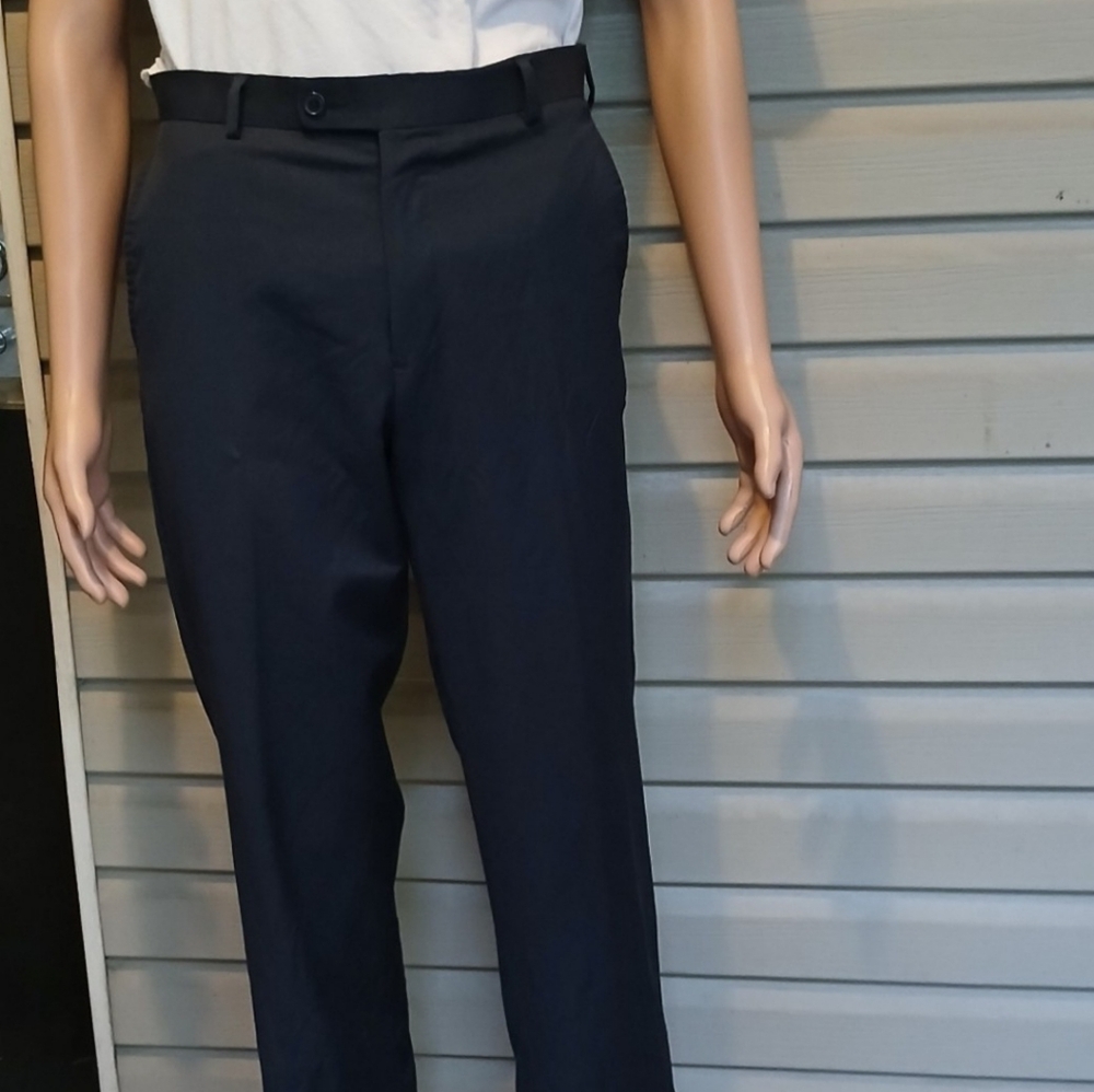 Paulo Solari Dress Pants Mens Wool Sz 31W/32L Dark Blue Flats Front